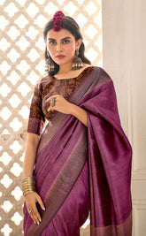 Dull Purple Tussar Silk Woven Saree-4439